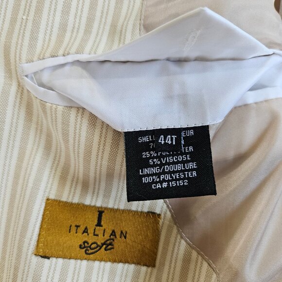 Italian Soft Men’s Linen Blend Beige Striped Event Casual Suit Size 44T/Medium - Picture 8 of 10